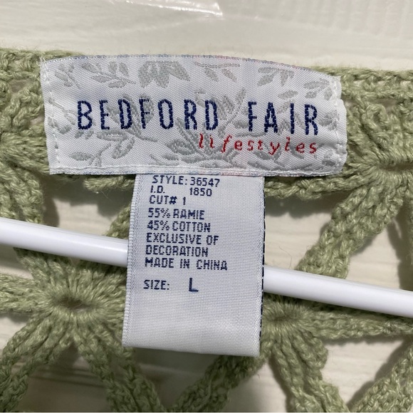 Bedford Fair Open Knit Floral Short Sleeve Cardigan Sweater Crochet Size Large - Picture 5 of 5